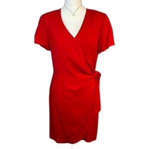 Vintage Wrap Dress Size M 100%‎ Silk Knee Length Short Slv Red Valentine Date